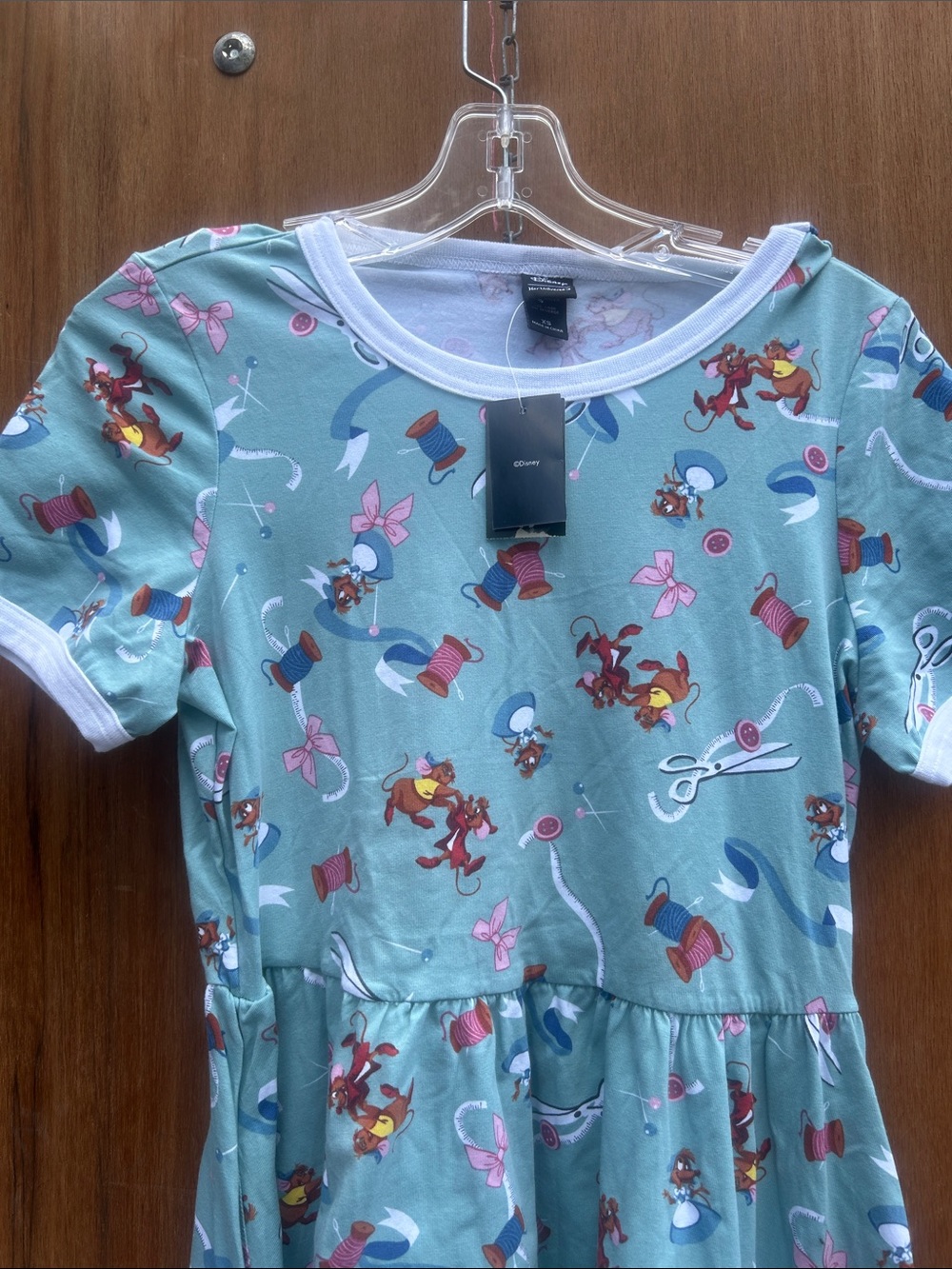 Disney Mint Sewing Print Dress with Pink and White Accents. Nwts